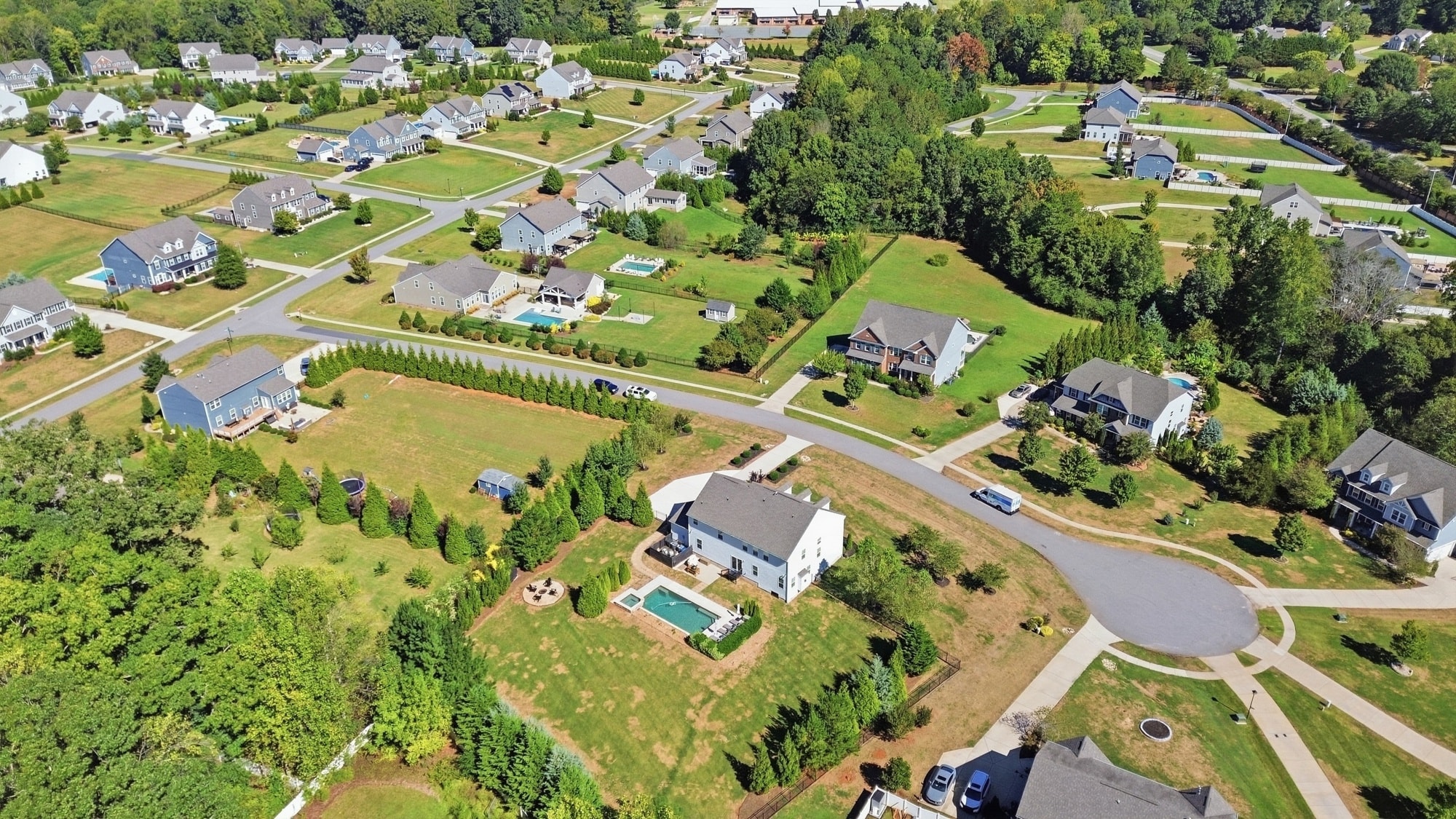 Aerial view of Brookmeade neighborhood in Waxhaw NC showing 912 Manorwood Drive and surrounding lots